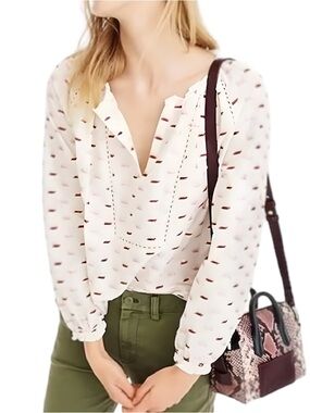 🏹J. Crew Pont Sur Metallic Arrow Embroidered Popover, Size Small